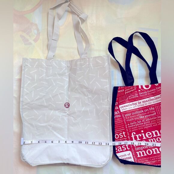 Lululemon Lot of 2 Reusable Shopping Gift Bag Totes Large Small Red / White - Picture 3 of 14